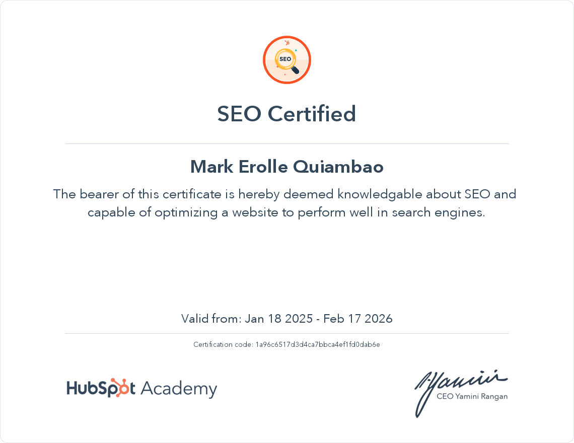 SEO 1 Certificate image